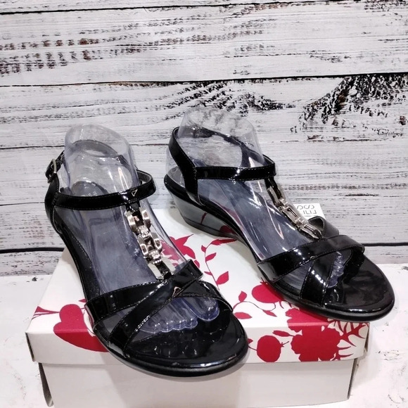 Mootsie Tootsies Laquila K Wedge Black Silver New In Box Office Dressy Wedding - Picture 6 of 6